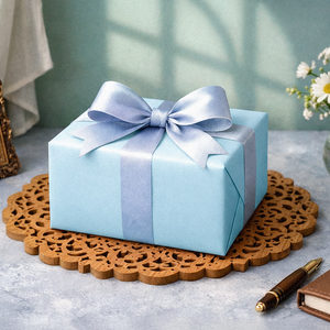 <b>Blue</b> metallic gift wrapping <b>paper</b> with a romantic and sophisticated look Plain floral gift wrapping <b>paper</b> Customizable - Product Image 3