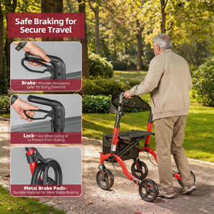 Rollator <strong>Walker</strong> with <strong>Seat</strong> <strong>for</strong> Seniors, 16" Breathable Fabric <strong>Seat</strong> 350lbs, Foldable 4 Wheel Rolling <strong>Walker</strong>, 8" All Terrain Wheels - Product Image 6