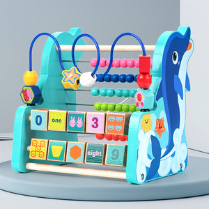 <span class=keywords><strong>Jeu</strong></span> éducatif Montessori multifonctionnel en bois pour enfants : perles à déplacer, boulier et blocs en forme de dauphin - Product Image 3