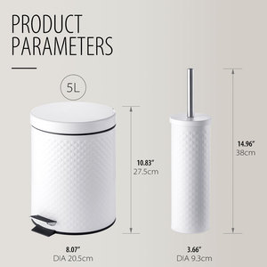 Phòng Tắm Thép Không Gỉ Thùng Rác Và Nhà Vệ Sinh Bàn Chải Thiết Lập Kim Loại Thùng Rác Có Thể Trắng - Product Image 2