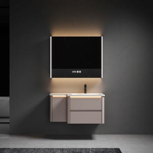 <span class=keywords><strong>Lavabo</strong></span> intégré en céramique moderne personnalisé miroir armoire à taille optimisée meubles de salle de bain pour appartements - Product Image 3
