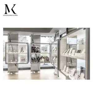 Table de présentation de bijoux de luxe en verre et acier inoxydable de qualité supérieure personnalisée Lishi ensembles d'armoires pour magasin