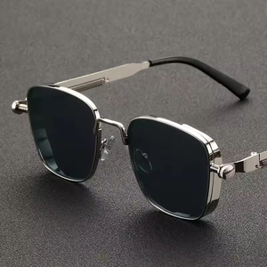 New Retro Spring Square <b>Frame</b> Steampunk Metallic Style Hip Hop Fashion <b>Sunglasses</b> UV400 Laser Logo Customize - Product Image 1