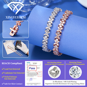 Pulseras de tenis clásicas de plata 925 con baño de rodio, con moissanita talla marquesa, color D, VVS, certificadas GRA, para mujer, venta al por mayor a granel - Product Image 3