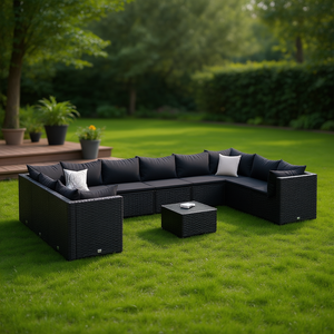 Set Lounge da Esterno in Rattan PE Nero, Arredamento da Giardino per 10 Persone, Design Contemporaneo Resistente ai Raggi UV - Product Image 2