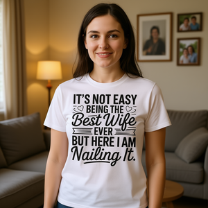 Camiseta Best Wife Ever, camiseta informal blanca con cuello redondo para mujer - Product Image 3