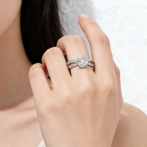 Bague de fiançailles en or 10K 14K avec diamant de laboratoire rond 1 carat, bande torsadée infinie avec pierres pavées sur les côtés, bague de mariage en or - Product Image 5