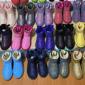 Fabbrica diretta all'ingrosso di marca moda donna scarpe di montone donna ragazze bambini stivali da neve invernali stivali di pelliccia di lana di agnello con fiocchi