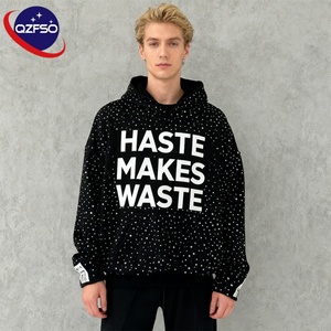 QZFSO logo personnalisé Vintage Streetwear poids lourd surdimensionné Boxy Fit sérigraphie strass Patch broderie pull à capuche - Product Image 1