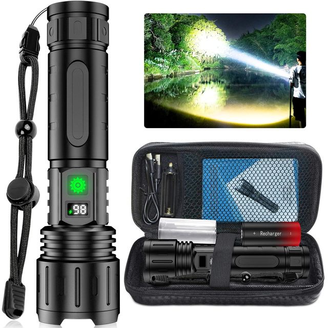 USB Rechargeable Zoom LED Flashlight with Aluminum Alloy Body IP65 Rating Tactical Gun Design-Diving & Camping Use