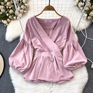 Donne Camicetta Bianca Solido Casual Con Scollo A V Camicette In Chiffon Femminile di Autunno della Molla Manicotto Dei <span class=keywords><strong>Tre</strong></span> <span class=keywords><strong>Quarti</strong></span> Vita Sottile Ufficio Shirt Top - Product Image 3