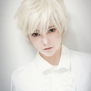 วิกผมทำด้วยเครื่องจักรทนความร้อนสูงสำหรับการค้าต่างประเทศ สำหรับผู้ชายและผู้หญิง คอสเพลย์อนิเมะ <span class=keywords><strong>ผม</strong></span>ตรงสั้นเหมือนจริง สีขาว รุ่น 201 - Product Image 5