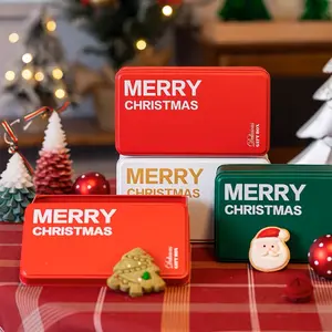 Fancy Rectangular Shape Empty Cookie Storage Gift Box Christmas Metal Tin