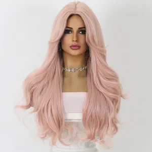 2024 Hot Selling Smilco Dusty Pink Wavy Wig Small Lace Front 26 Inches SM1837