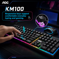 Kit Clavier Souris AOC KM100 Filaire USB 104 Touches ABS Rétroéclairé OEM Vente en Gros Prêt à Expédier Pour Café et Entreprises En Stock