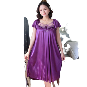 Women's Sexy Breathable Ice Silk <b>Lace</b> Nightgown Short Sleeved Sleepwear with Solid Color for Summer Autumn Spring Winter - Product Image 1
