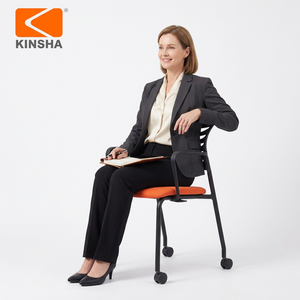 Chaise multifonctionnelle KINSHA XE-TW pour bureau à domicile et chambre, siège en tissu, cadre noir, coussin orange, empilable, roulettes, design contemporain - Product Image 1
