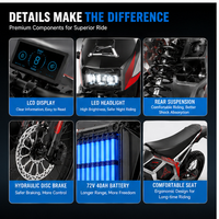 Moto tout-terrain électrique 72V 40AH 100km/h 15000W avec moteur central sans balais pour adulte, expédition rapide depuis l'entrepôt américain