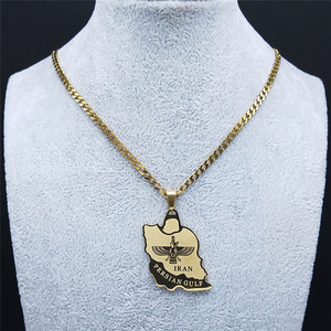 Collar de Moda con Mapa de Irán, Farvahar, Dios Persa <span class=keywords><strong>Iran</strong></span>í, Águila Pahlavi, Farohar, Collares para Hombre, Colgante de Acero Inoxidable, Joyería de Moda - Product Image 1