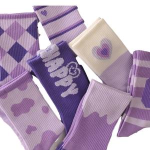 <span class=keywords><strong>Chaussettes</strong></span> mi-mollet pour femmes violettes, tendance, style Ins, polyester, absorbant la transpiration, <span class=keywords><strong>chaussettes</strong></span> de sport en fil de plume, <span class=keywords><strong>chaussettes</strong></span> ours - Product Image 5