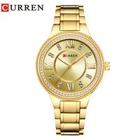 Montre à quartz pour femme CURREN 9004, or rose mignon, nouvelle arrivée, bracelet en acier inoxydable, résistante à l'eau, design de montre de loisirs brillant Rohs