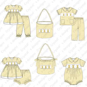 Puresun Pigiami Smock per Bambina all'Ingrosso, Pigiami Gialli in Seersucker con Ricamo <span class=keywords><strong>Coniglio</strong></span>, Abbigliamento Smock per Bambini - Product Image 3