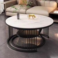 Table basse en dalle de roche de luxe léger pour salon, style moderne et minimaliste en fer forgé, idéale pour les petits appartements