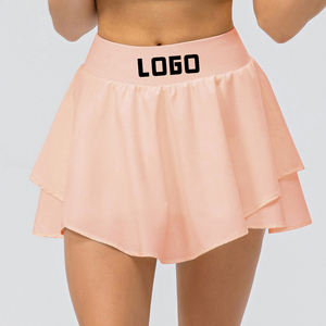 Rok tenis lari pinggang tinggi 2 dalam 1 ukuran besar Logo kustom dengan celana pendek Yoga bawaan untuk wanita - Product Image 6
