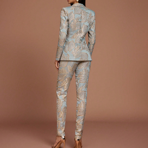 Completo Blazer con Stampa a Foglie Personalizzato per Donne Elegante Tailleur Formale da <span class=keywords><strong>Donna</strong></span> - Product Image 2