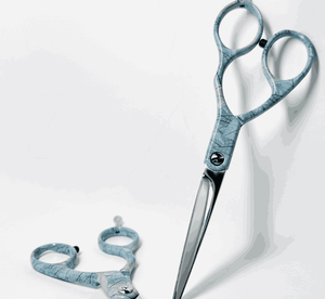 Ciseaux de coiffure professionnels en acier inoxydable tranchants en forme de feuille bleue avec logo personnalisé - Product Image 3