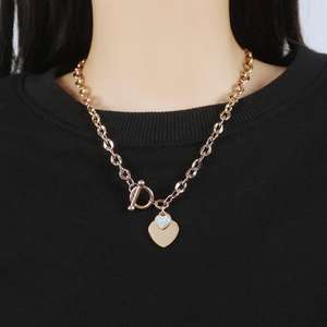 Collar de acero de titanio con microincrustaciones de corazón OT de estilo coreano, colgante de suéter versátil de Temeprament fresco a la moda - Product Image 2