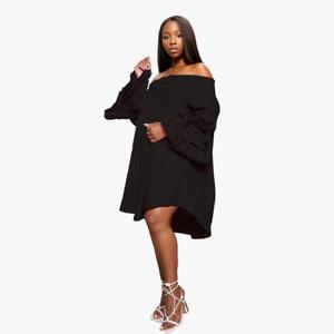 Nuevo <span class=keywords><strong>Vestido</strong></span> Informal de Moda para Mujer, Color Sólido, Hombros Descubiertos, Volantes, Holgado, Irregular - Product Image 2