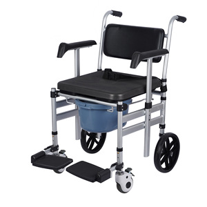 Chaise de toilette à roulettes pliable et portable pour personnes âgées et handicapées, couleur argent - Product Image 1