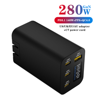 Chargeur 280 W 3 USB-C et 1 USB-A GaN, compatible avec les chargeurs GaN EU, US, AUS et UK, sortie 3 * PD140W