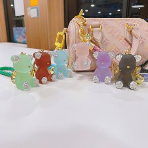 Wholesale Creative Keychain Diamond Studded <b>Jelly</b> Bear Resin Keychains PU Rope Car Keyrings Exquisite Bag Pendants - Product Image 3