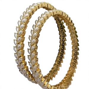 Luxury High Quality Gold Plated Real Pearls CZ Two <b>Set</b> OF <b>Bangles</b> Wedding or Functions Wear Collection For Women And Girls - Product Image 2
