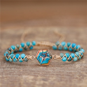 Pietra naturale esagonale Charm <span class=keywords><strong>Jaspers</strong></span> perline braccialetti intrecciati amicizia macramè Wrap bracciale donna donna gioielli Dropship - Product Image 2