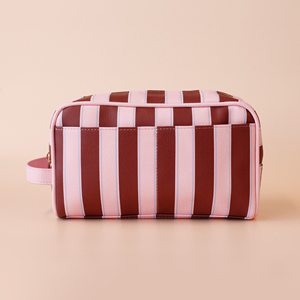 Estuche Organizador de Viaje Impermeable de Cuero PU a Rayas, Directo de Fábrica OEM, Bolsa de Maquillaje y Cosméticos para Mujer - Product Image 4