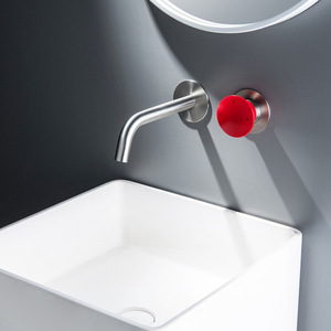 Italian Brass Wall Mounted Basin Faucet Single Handle <b>Red</b> <b>Hot</b> Cold Water Inlet - Product Image 1
