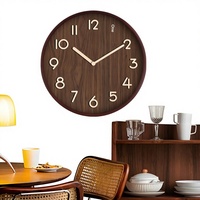 Jam Dinding Kayu Solid Mewah Gaya Baru Sederhana Analog Quartz 12mm Baterai AAA untuk Ruang Tamu
