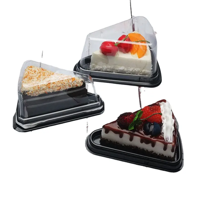 Caixa de torta triangular para bolo de queijo, recipiente plástico descartável para fatias de bolo com tampa, ideal para venda