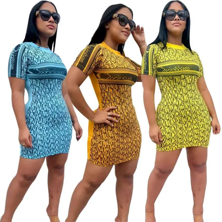 J2628-Hot Sale Summer Girls Dresses 2022 Designer Brand Womens Lady Elegant Short dresses Mini Plus Size Women's Casual Dress