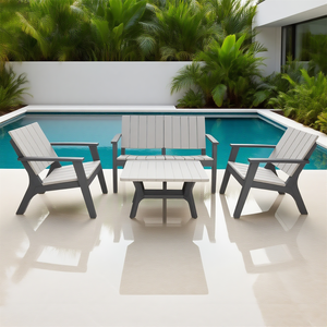 Ensemble de <span class=keywords><strong>salon</strong></span> extérieur tout en plastique | Lattes en plastique aspect bois, 2 chaises + causeuse + table | Patio Garden Backyard Use - Product Image 3