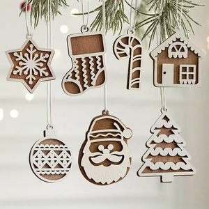 Bán Buôn Lễ hội Giáng Sinh Trang Trí Handmade Hollow Cây Bằng Gỗ Nhà Bông Tuyết Cửa Sổ Mới Treo Mặt Dây Chuyền Cho Giáng Sinh - Product Image 2