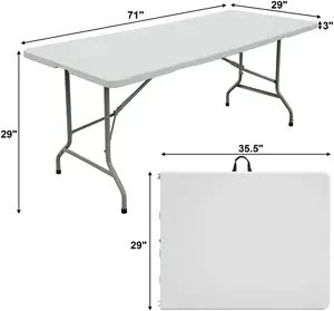 White Picnic Folding Utility Table 6ft Fold-in-Half Portable Plastic Party Dining Camp Table