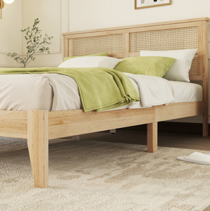 Modern Minimalist <b>Queen</b> <b>Size</b> Wooden Adjustable <b>Bed</b> Eco-Friendly Spacious Underbed Storage Rubber Wood Rattan Apartment-Friendly - Product Image 6