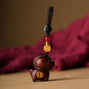 Collier pendentif porte-clés vintage en bois de santal et pièce de monnaie en cuivre, motif animal mignon, accessoires créatifs, chaîne courte pour télé<span class=keywords><strong>phone</strong></span> portable, pour femme - Product Image 5