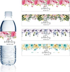 Pegatinas de etiquetas para botellas de <span class=keywords><strong>agua</strong></span> con flores, envolturas para botellas de boda, gracias por celebrar con fiesta de <span class=keywords><strong>cumpleaños</strong></span> autoadhesiva Floral - Product Image 2