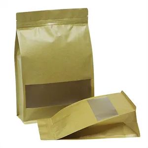 2024 OEM fiable usine huit joints latéraux avec fenêtre transparente sacs en papier kraft sacs étanches pour emballage alimentaire MOPP + Kraft Pap