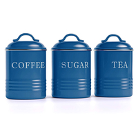 Ensemble de 3 boîtes hermétiques de style campagnard pour le sucre, le café, le thé, en métal, pour la cuisine
